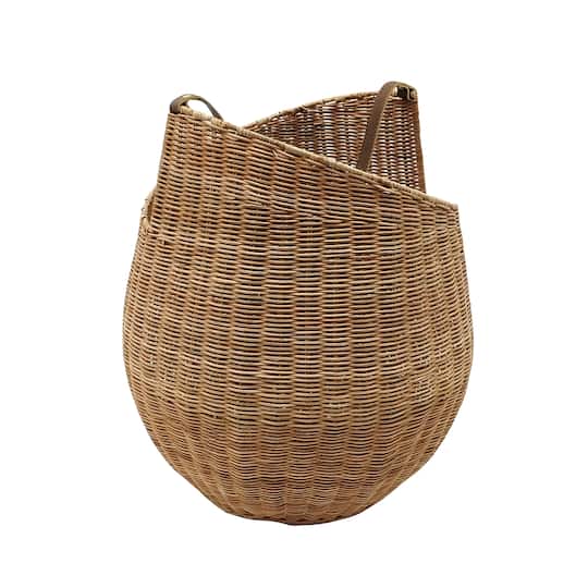 Rattan Woven Basket with Faux Leather Handle by Ashland®